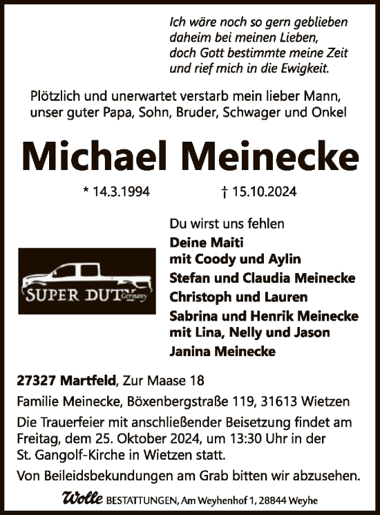 Traueranzeige von Michael Meinecke von SYK