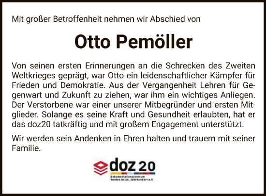 Traueranzeige von Otto Pemöller von SYK