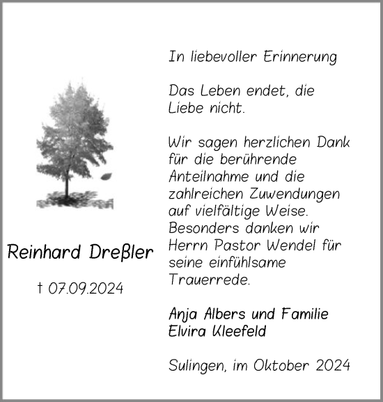 Traueranzeige von Reinhard Dreßler von SYK