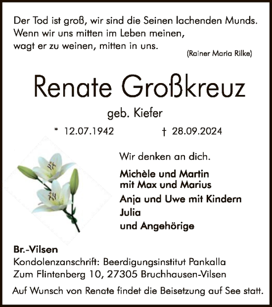 Traueranzeige von Renate Großkreuz von SYK