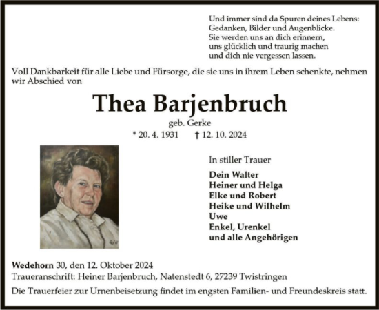 Traueranzeige von Thea Barjenbruch von SYK