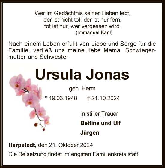 Traueranzeige von Ursula Jonas von SYKSYK