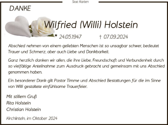 Traueranzeige von Wilfried Holstein von SYK