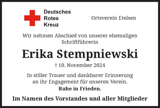 Traueranzeige von Erika Stempniewski von SYK