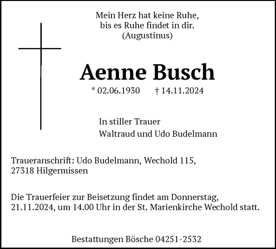 Traueranzeige von Aenne Busch von SYK