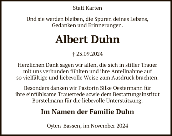 Traueranzeige von Albert Duhn von SYK