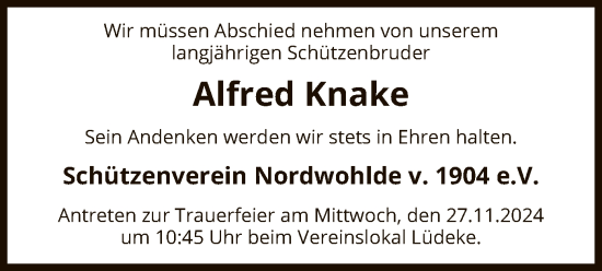 Traueranzeige von Alfred Knake