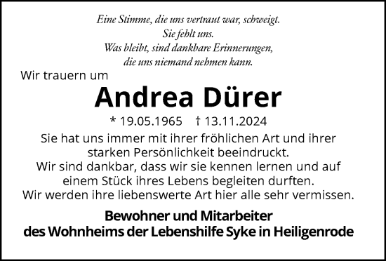 Traueranzeige von Andrea Dürer von SYK