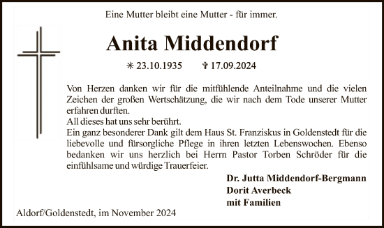 Traueranzeige von Anita Middendorf von SYK