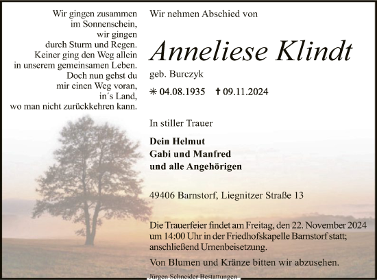 Traueranzeige von Anneliese Klindt von SYK