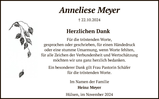 Traueranzeige von Anneliese Meyer von SYK