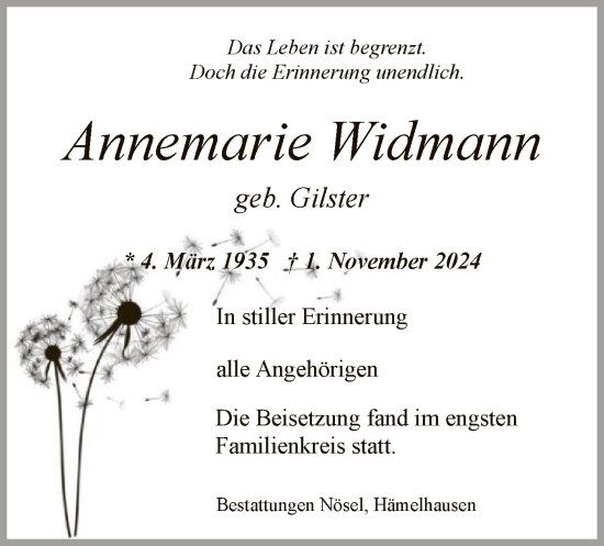 Traueranzeige von Annemarie Widmann von SYK