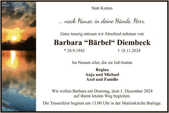 Traueranzeige von Barbara Diembeck von SYK