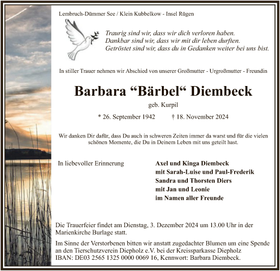 Traueranzeige von Barbara Diembeck von SYK