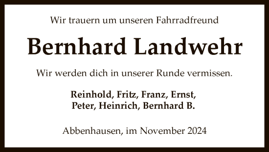 Traueranzeige von Bernhard Landwehr von SYK