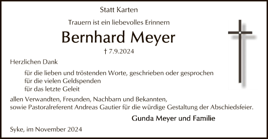 Traueranzeige von Bernhard Meyer von SYK