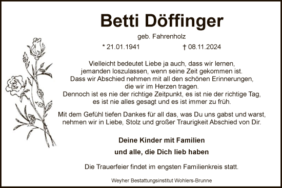 Traueranzeige von Betti Döffinger von SYK