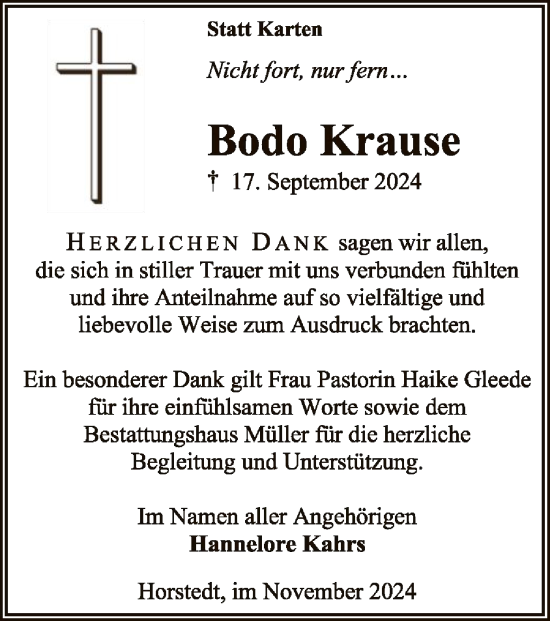 Traueranzeige von Bodo Krause von SYK