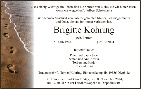 Traueranzeige von Brigitte Kohring von SYK