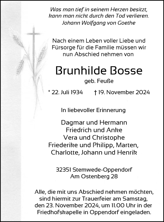 Traueranzeige von Brunhilde Bosse von SYK