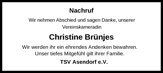 Traueranzeige von Christine Brünjes von SYK