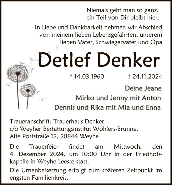 Traueranzeige von Detlef Denker von SYK