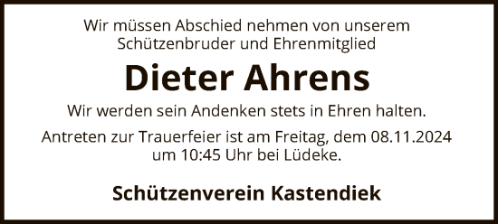 Traueranzeige von Dieter Ahrens von SYK