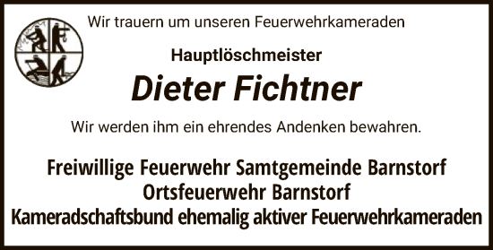 Traueranzeige von Dieter Fichtner von SYK