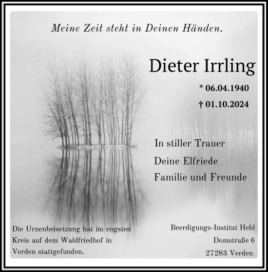 Traueranzeige von Dieter Irrling von SYK