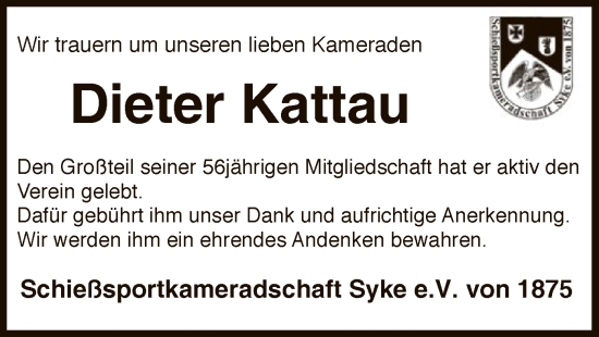 Traueranzeige von Dieter Kattau von SYK