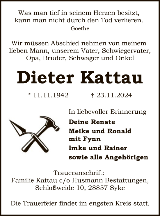 Traueranzeige von Dieter Kattau von SYK