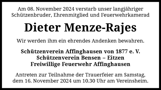 Traueranzeige von Dieter Menze-Rajes von SYK