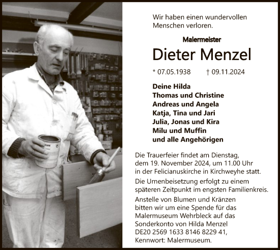 Traueranzeige von Dieter Menzel von SYK