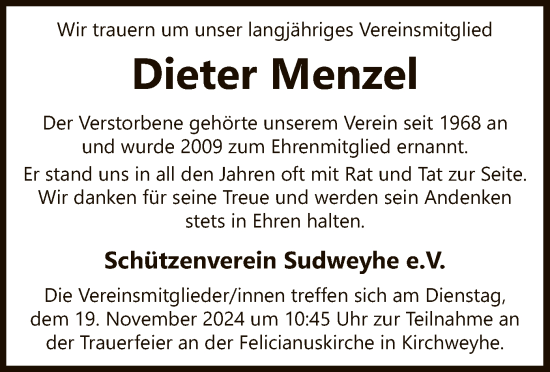 Traueranzeige von Dieter Menzel von SYK