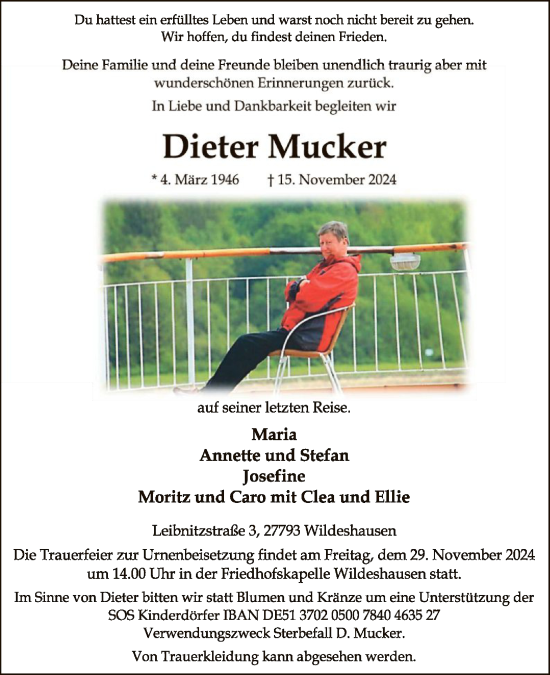 Traueranzeige von Dieter Mucker von SYK