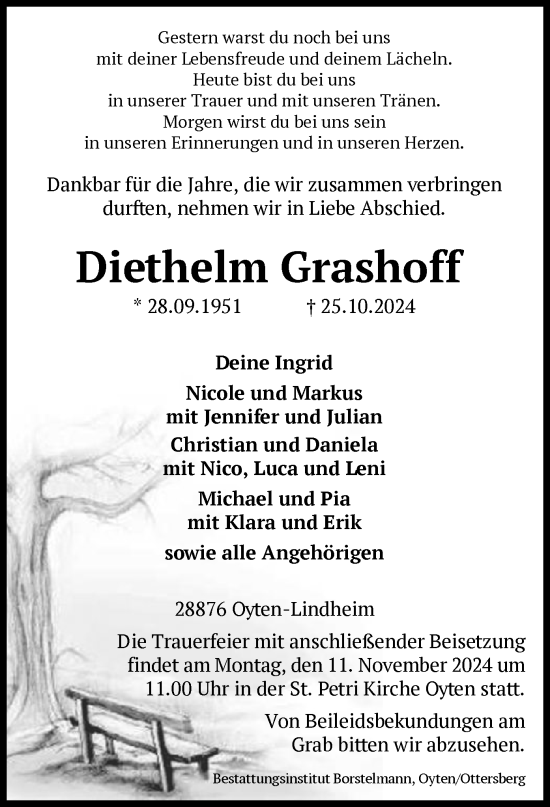 Traueranzeige von Diethelm Grashoff von SYK