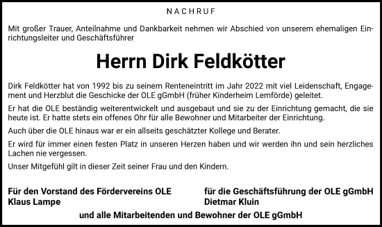 Traueranzeige von Dirk Feldkötter von SYK