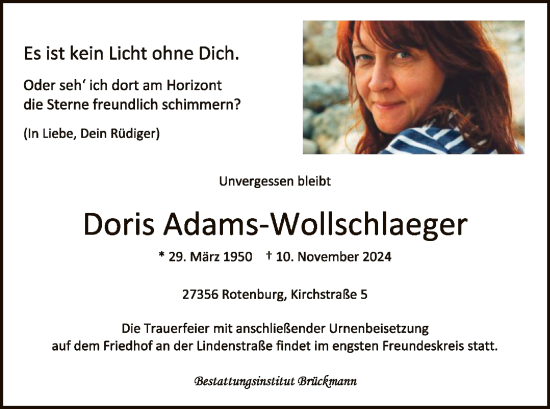 Traueranzeige von Doris Adams-Wollschlaeger von SYK