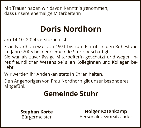 Traueranzeige von Doris Nordhorn von SYK