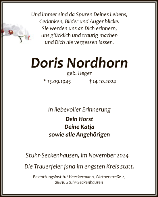 Traueranzeige von Doris Nordhorn von SYK