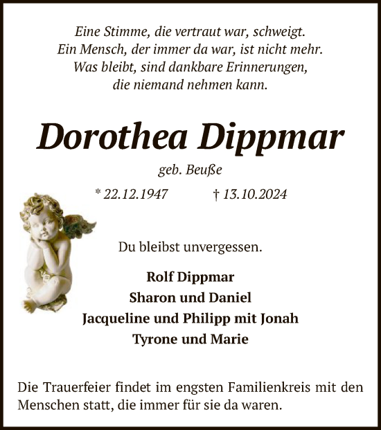 Traueranzeige von Dorothea Dippmar von SYK