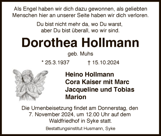 Traueranzeige von Dorothea Hollmann von SYK