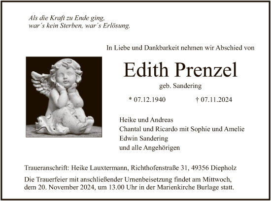 Traueranzeige von Edith Prenzel von SYK