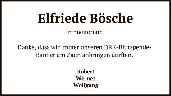 Traueranzeige von Elfriede Bösche von SYK