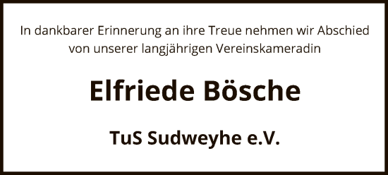 Traueranzeige von Elfriede Bösche von SYK