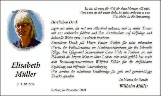 Traueranzeige von Elisabeth Müller von SYK