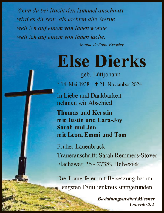 Traueranzeige von Else Dierks von SYK