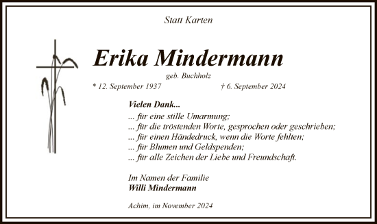 Traueranzeige von Erika Mindermann von SYK