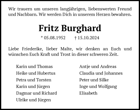 Traueranzeige von Fritz Burghard von SYK