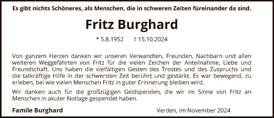 Traueranzeige von Fritz Burghard von SYK